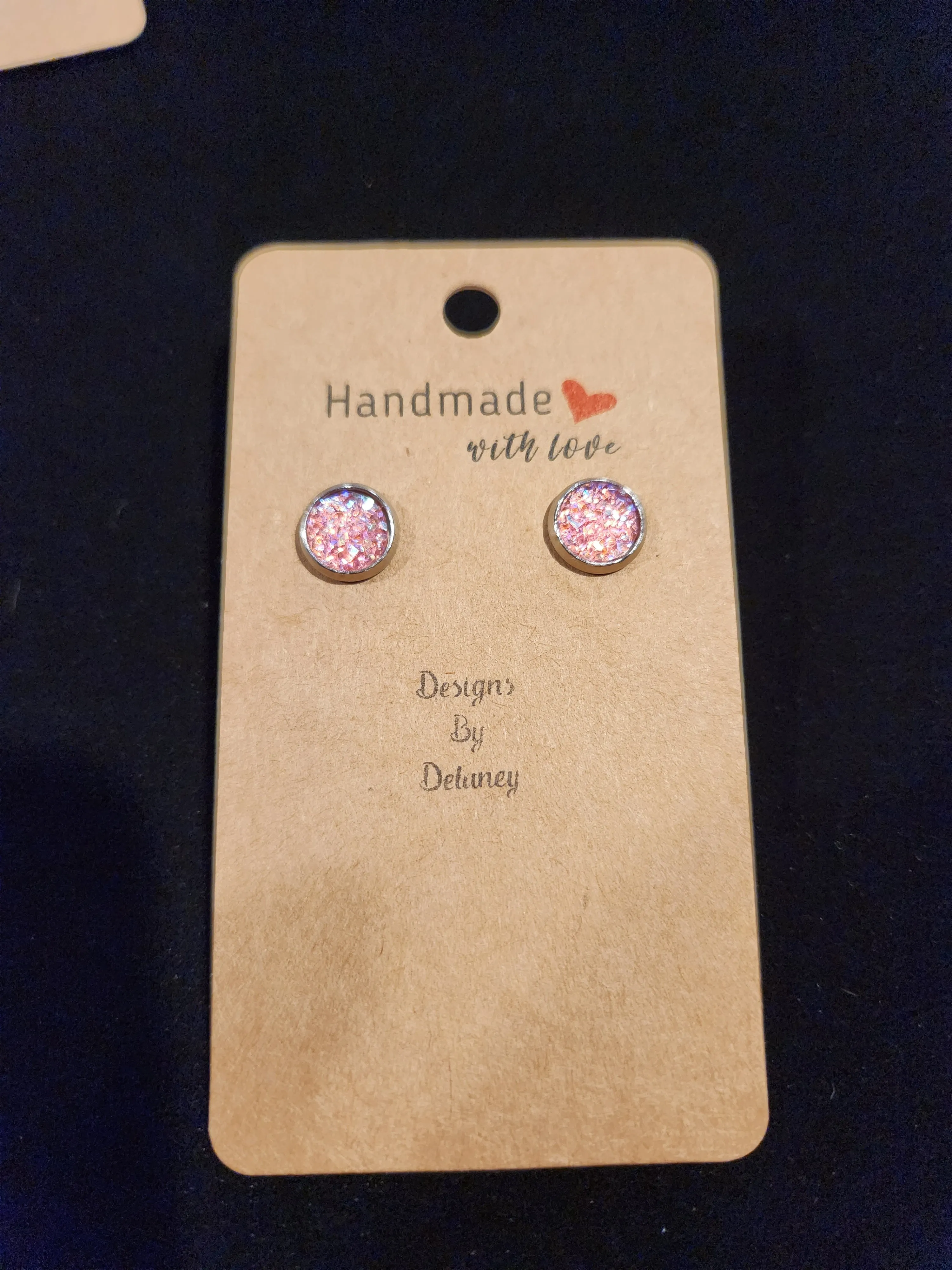 Shiny Light Pink Crystal Silver Studs