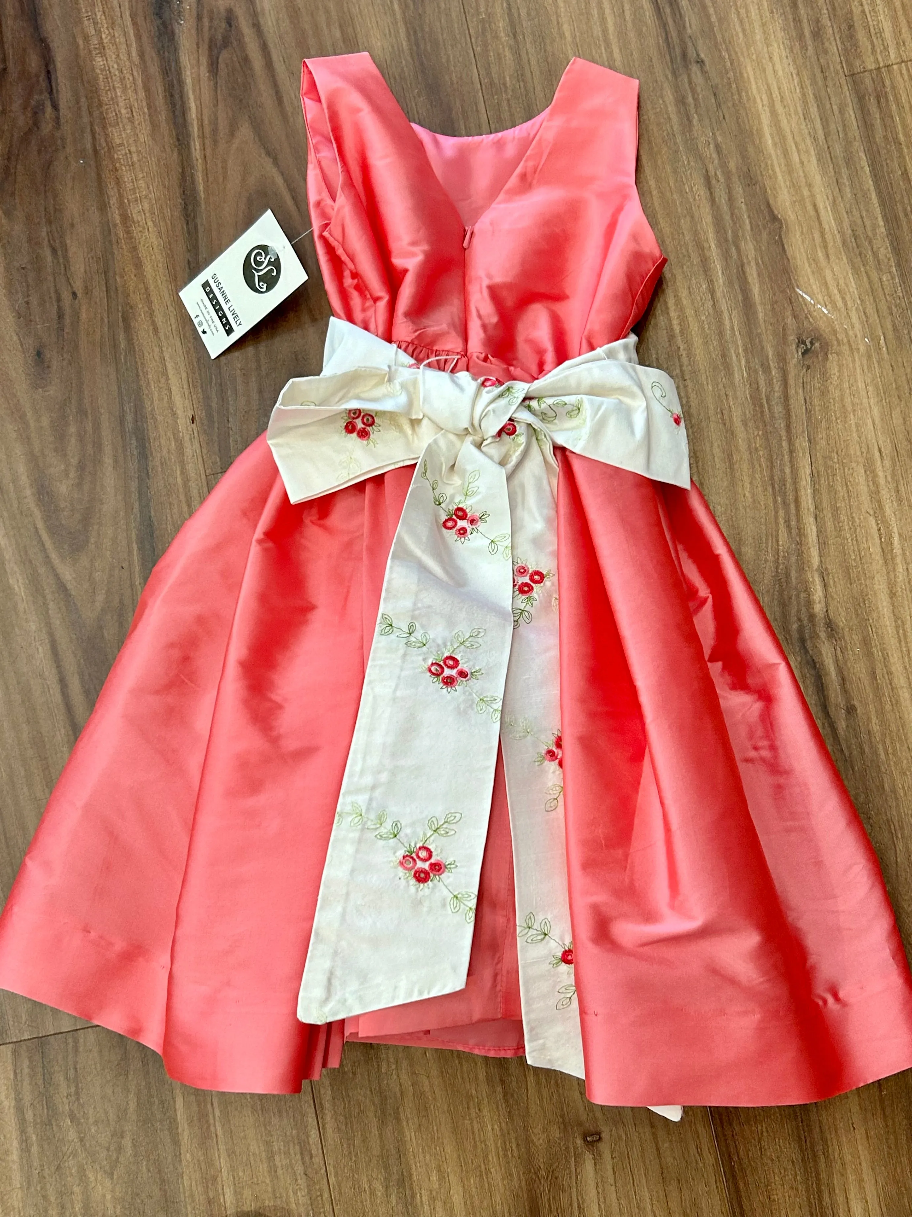 Strawberry Pink Dress w/Rose Emb. Sash