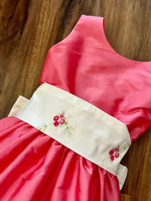 Strawberry Pink Dress w/Rose Emb. Sash