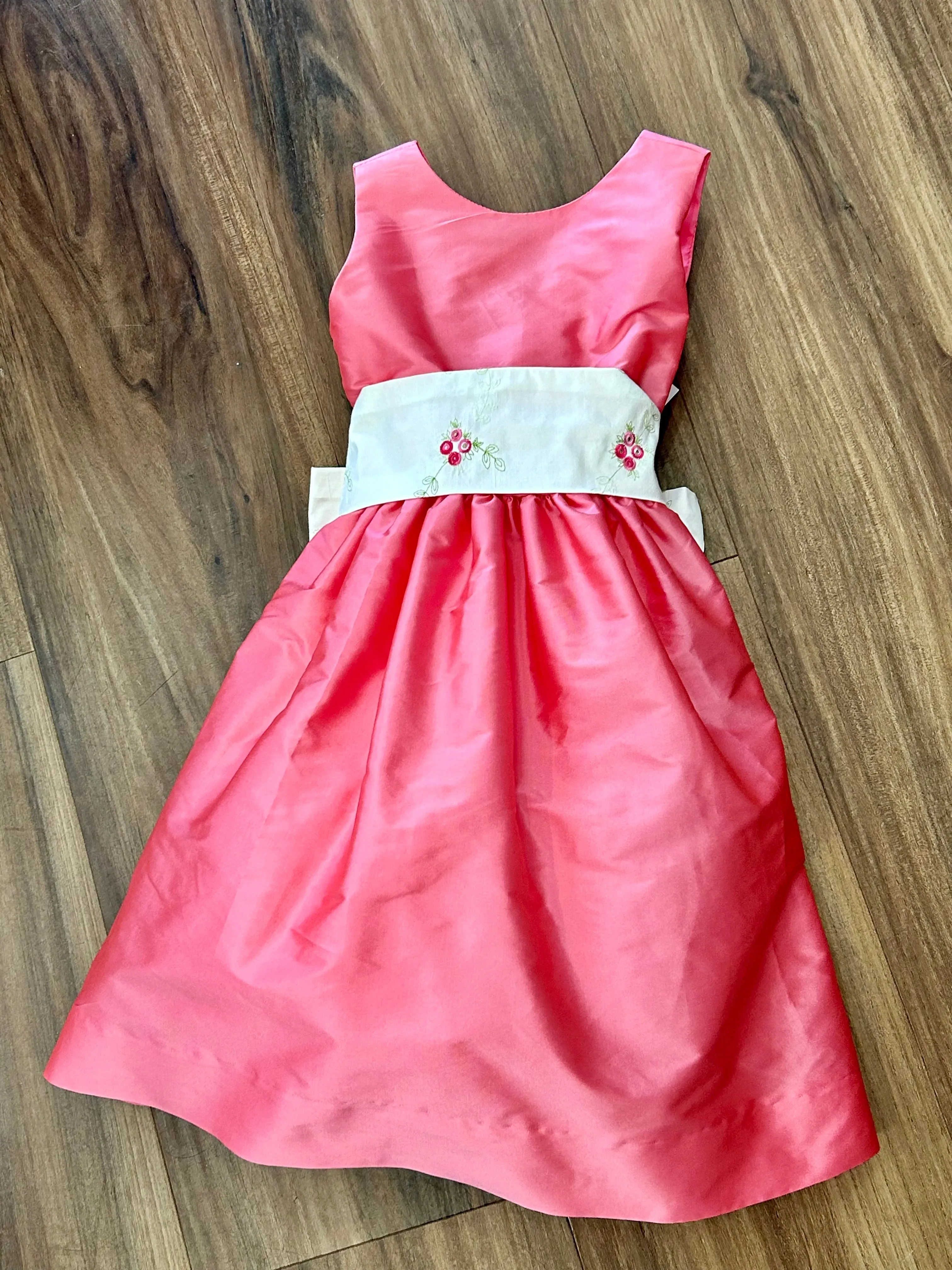 Strawberry Pink Dress w/Rose Emb. Sash