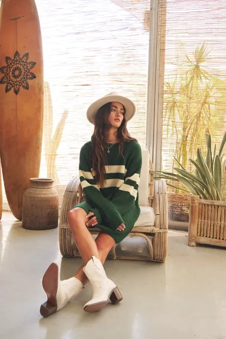 Stripe Color Block Sweater Midi Dress | Forrest Green